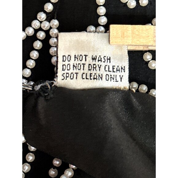 Lawrence Kazar 2X Black Silk Beaded Top Pearl Swirl Vintage Glam Holiday Party - Picture 11 of 11